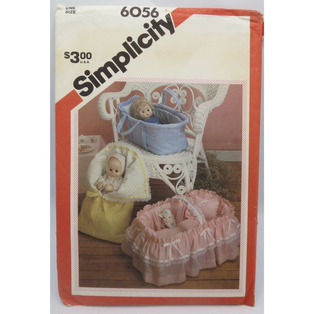 Simplicity 6056 Doll Carriers Basket Bunting 18" Dolls ONE Size Vintage 1980s